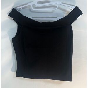 Hudson Womens Black Off The Shoulder Crop Top Rayon Blend Size Med Made in USA